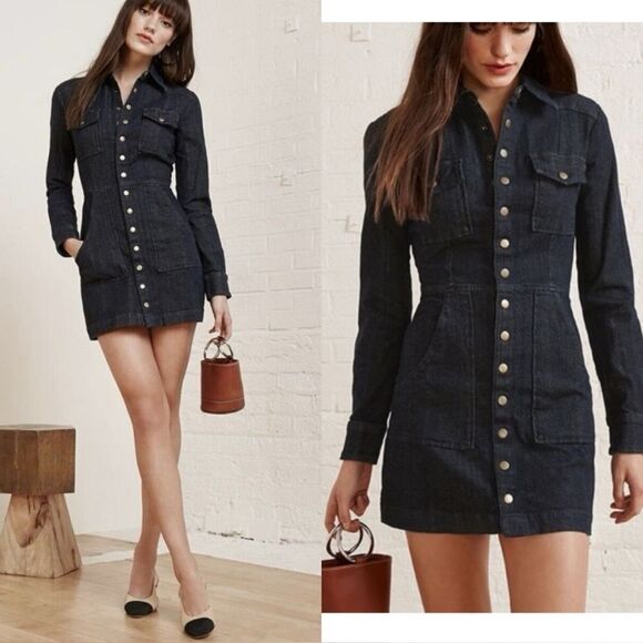Reformation Hartley Mini Blue Dress Denim Size 0 - Picture 1 of 9